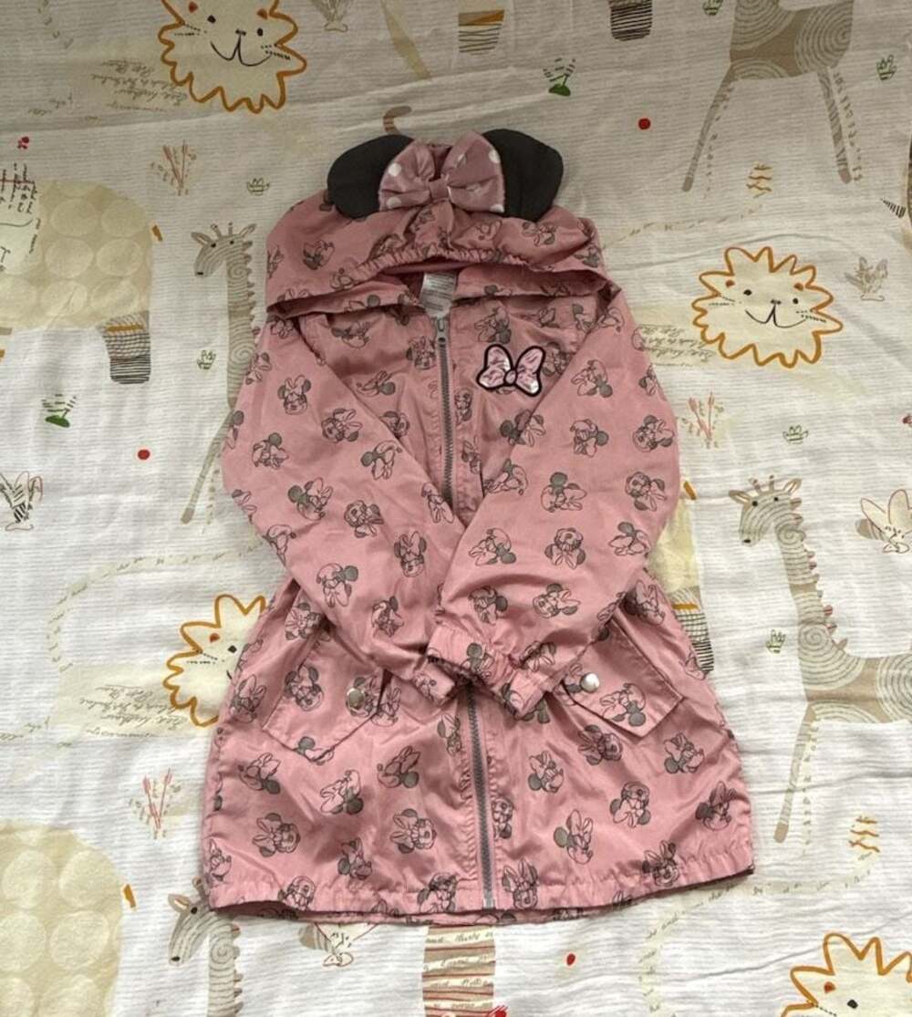 Girl’s Disney Minnie Mouse Pink Floral Print Hooded Windbreaker Jacket with Ears